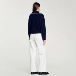 Femme SANDRO Pull à Col Vareuse