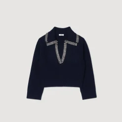 Femme SANDRO Pull à Col Vareuse