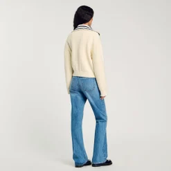 Femme SANDRO Pull à Col Vareuse Rayé