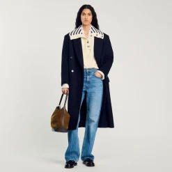 Femme SANDRO Pull à Col Vareuse Rayé