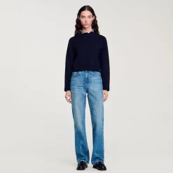 Femme SANDRO Pull à Col Volanté
