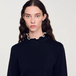 Femme SANDRO Pull à Col Volanté