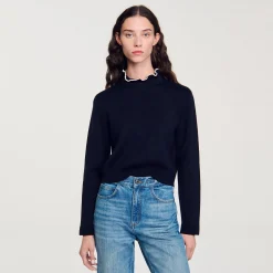Femme SANDRO Pull à Col Volanté
