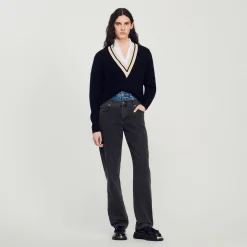 Femme SANDRO Pull Au Col V Contrasté