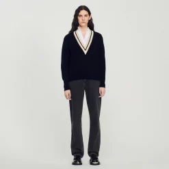Femme SANDRO Pull Au Col V Contrasté