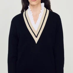 Femme SANDRO Pull Au Col V Contrasté