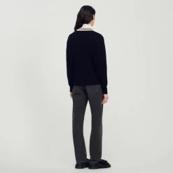 Femme SANDRO Pull Au Col V Contrasté