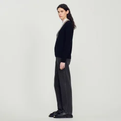 Femme SANDRO Pull Au Col V Contrasté