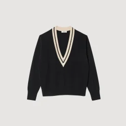 Femme SANDRO Pull Au Col V Contrasté