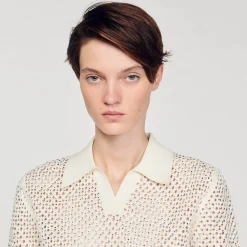 Femme SANDRO Pull Col Polo En Maille
