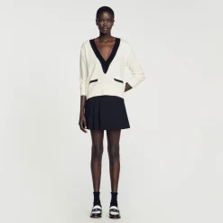 Femme SANDRO Pull Col V Bicolore En Laine