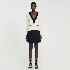 Femme SANDRO Pull Col V Bicolore En Laine