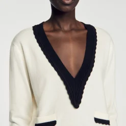 Femme SANDRO Pull Col V Bicolore En Laine