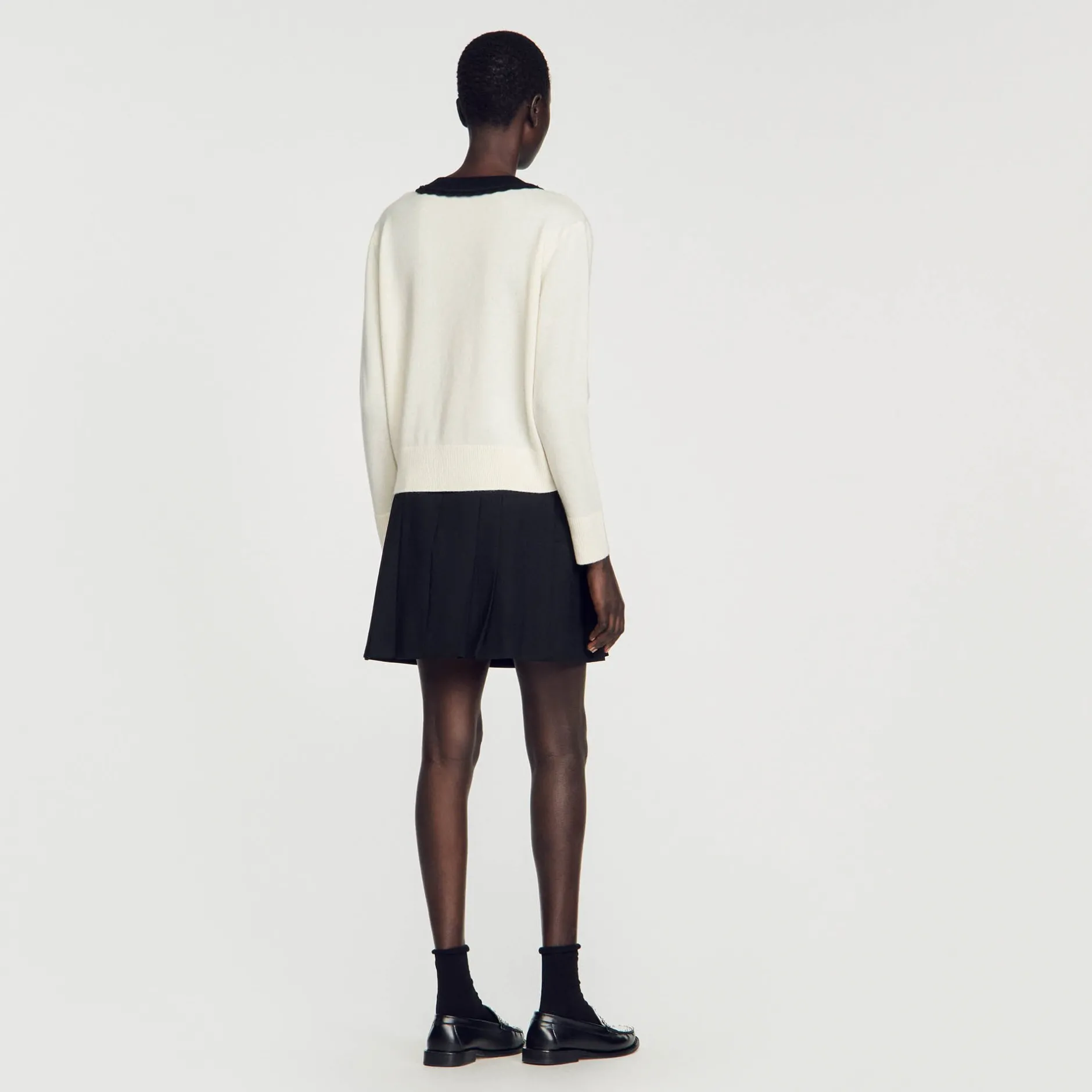 Femme SANDRO Pull Col V Bicolore En Laine