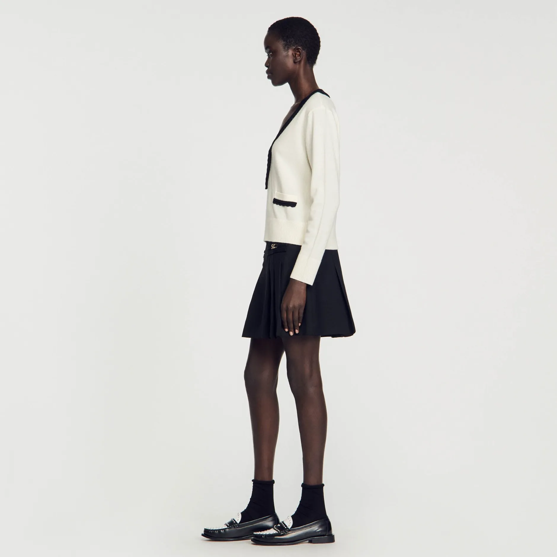Femme SANDRO Pull Col V Bicolore En Laine
