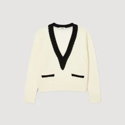Femme SANDRO Pull Col V Bicolore En Laine