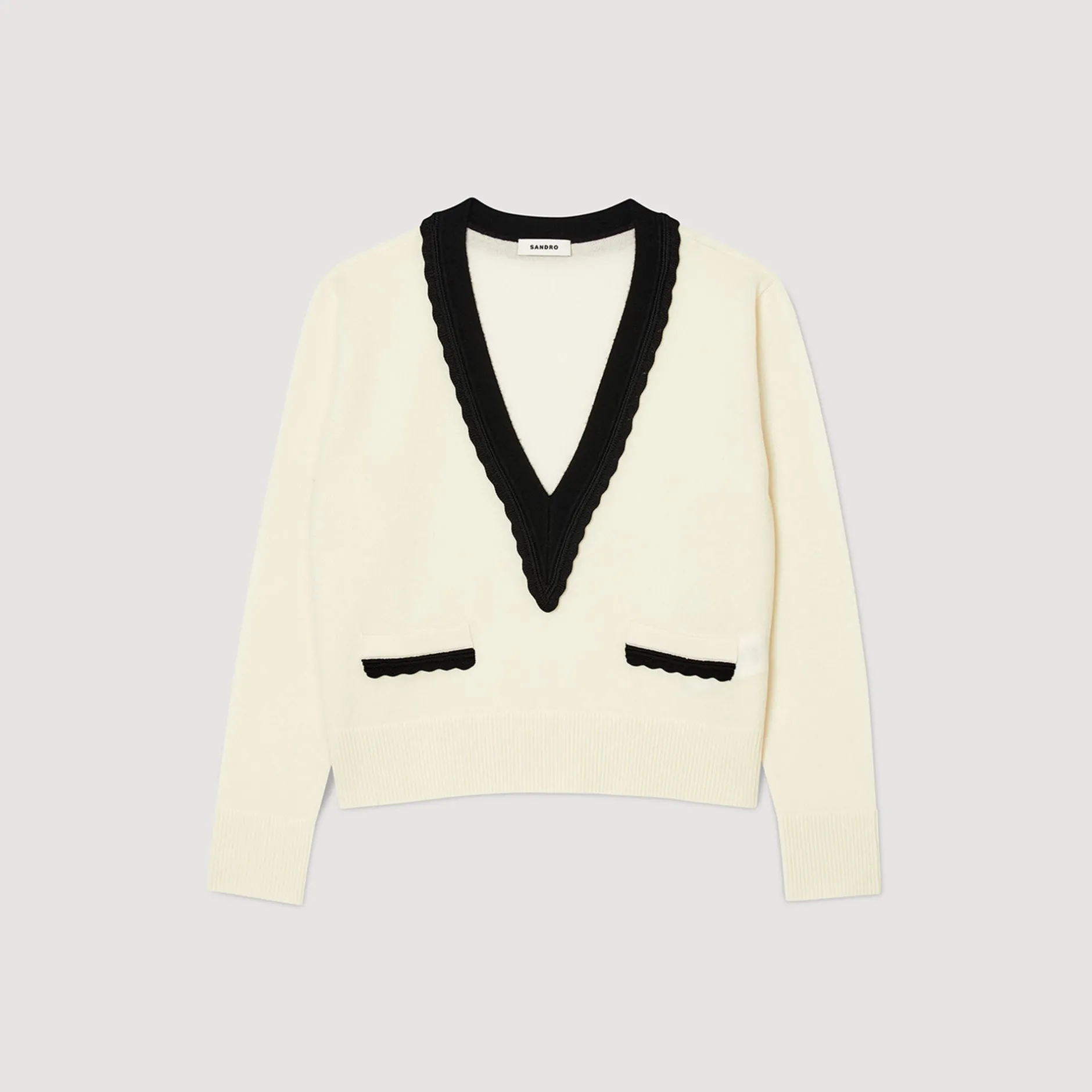 Femme SANDRO Pull Col V Bicolore En Laine
