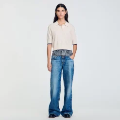 Femme SANDRO Pull Court à Liseré Contrasté