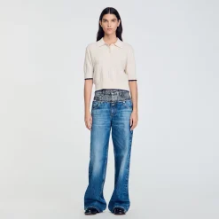 Femme SANDRO Pull Court à Liseré Contrasté