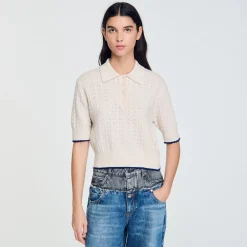 Femme SANDRO Pull Court à Liseré Contrasté