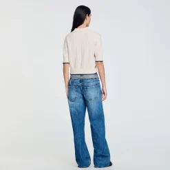 Femme SANDRO Pull Court à Liseré Contrasté