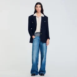 Femme SANDRO Pull Court à Liseré Contrasté