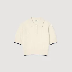 Femme SANDRO Pull Court à Liseré Contrasté