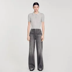 Femme SANDRO Pull Court Col Polo