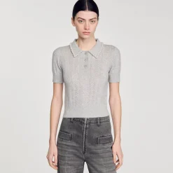 Femme SANDRO Pull Court Col Polo