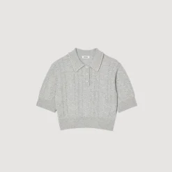 Femme SANDRO Pull Court Col Polo