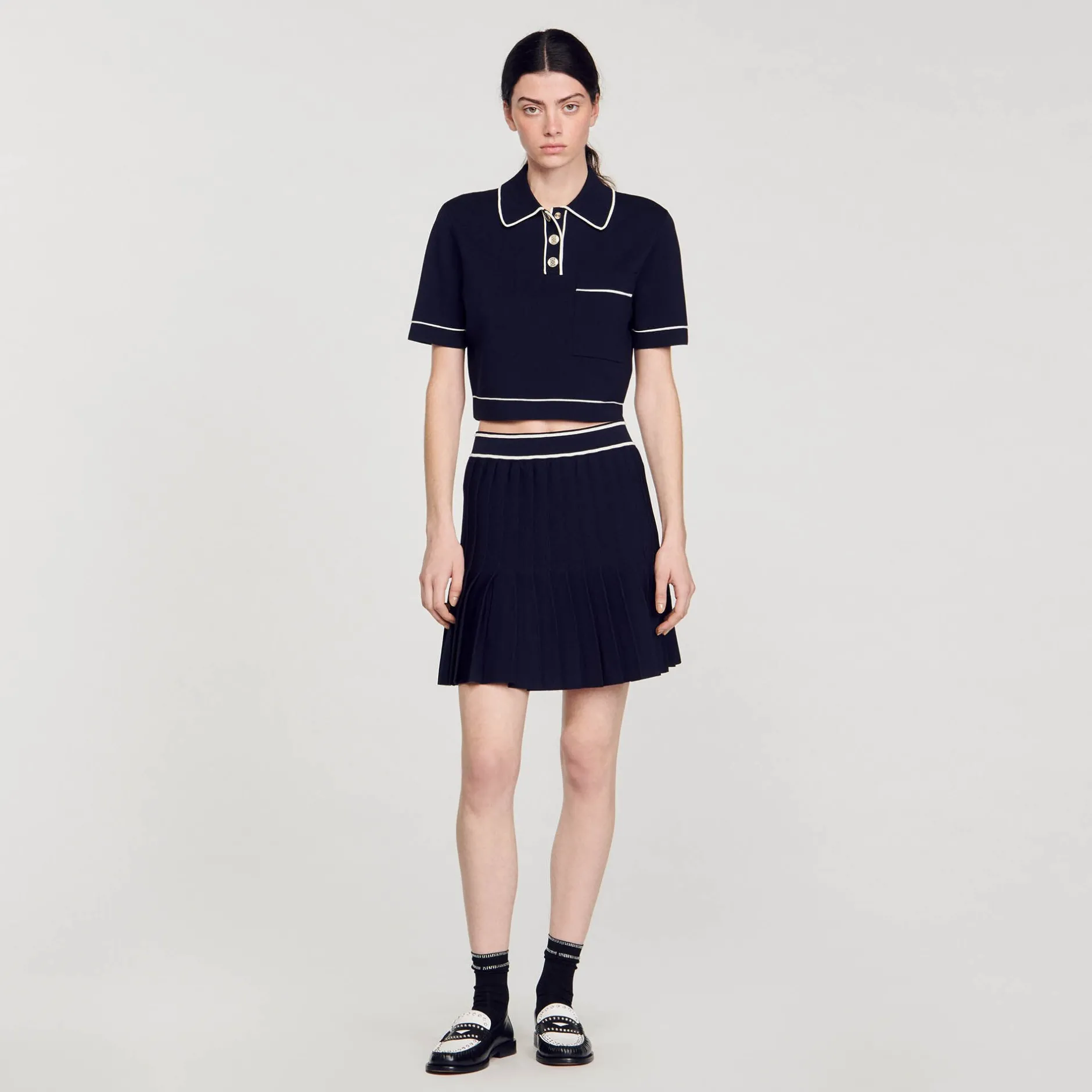 Femme SANDRO Pull Court Col Polo