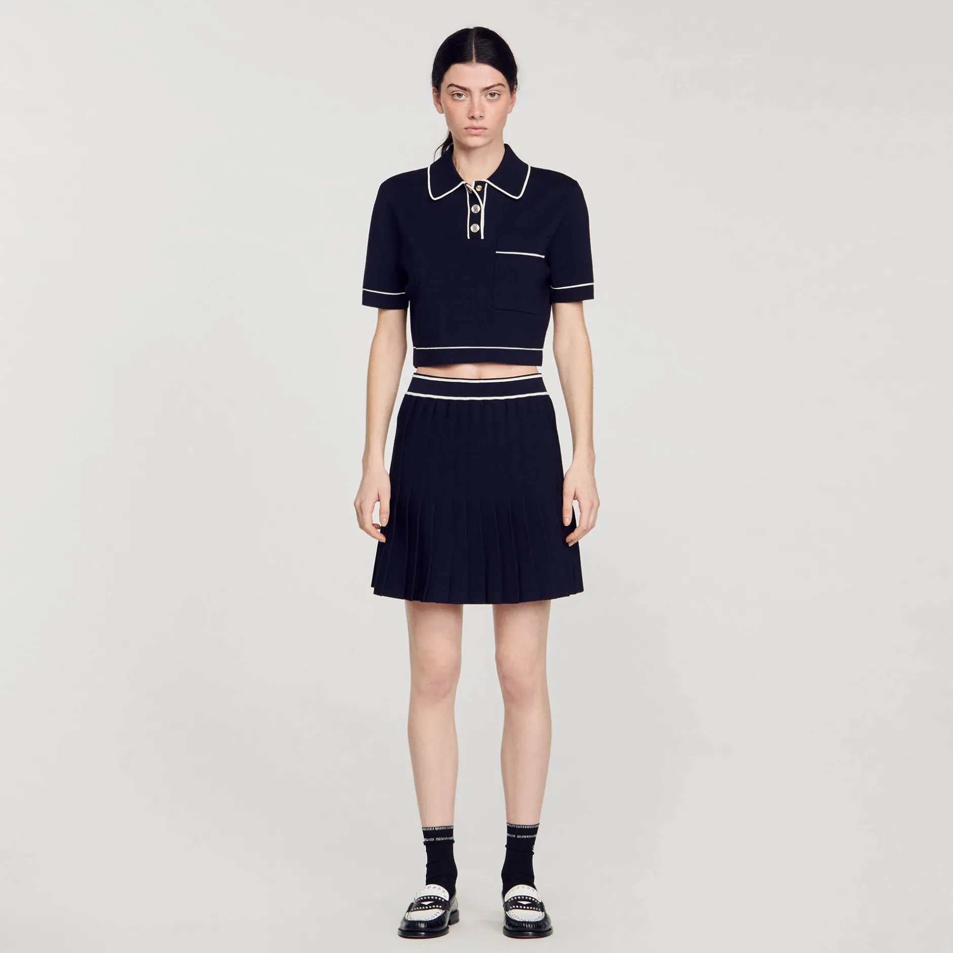 Femme SANDRO Pull Court Col Polo