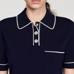 Femme SANDRO Pull Court Col Polo