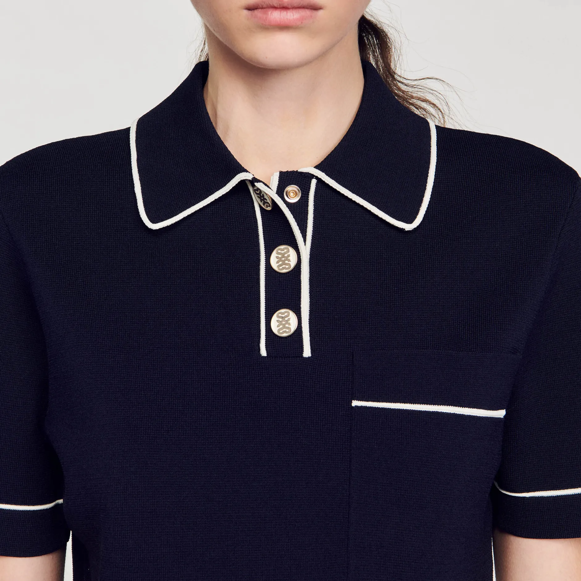 Femme SANDRO Pull Court Col Polo