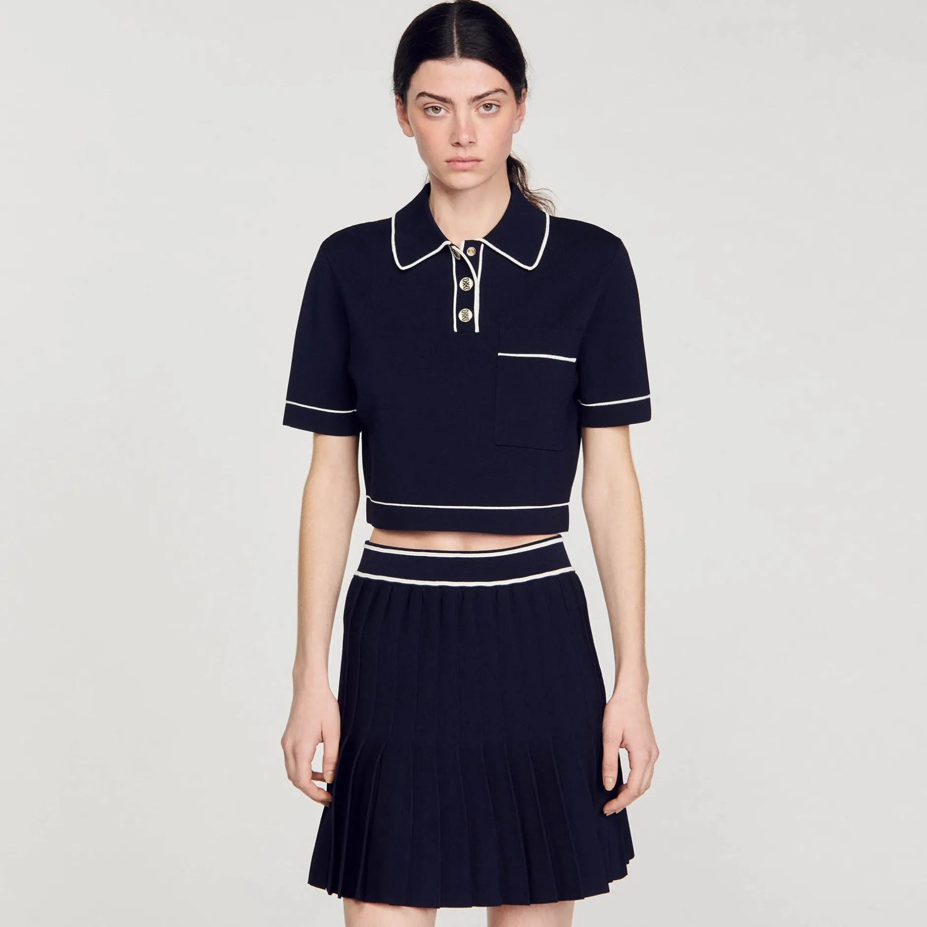 Femme SANDRO Pull Court Col Polo