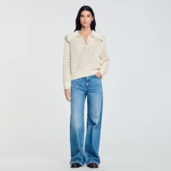 Femme SANDRO Pull En Laine à Col Vareuse