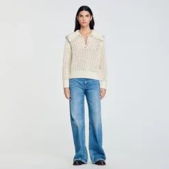 Femme SANDRO Pull En Laine à Col Vareuse