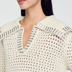Femme SANDRO Pull En Laine à Col Vareuse