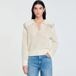 Femme SANDRO Pull En Laine à Col Vareuse