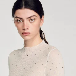 Femme SANDRO Pull Transparent Strassé