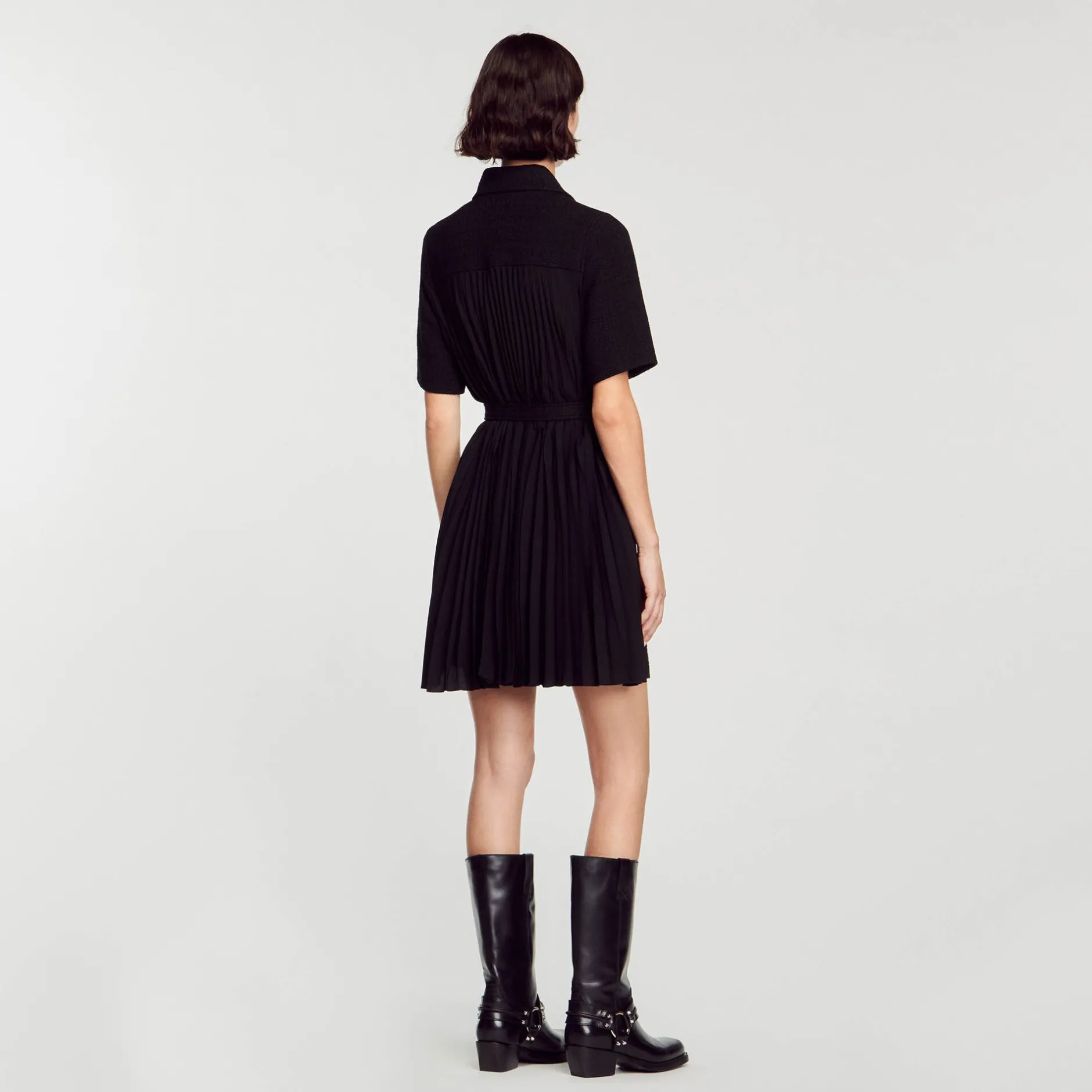 Femme SANDRO Robe à Manches Courtes Bi Matières