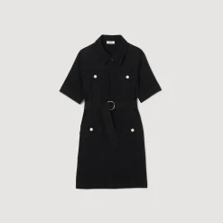 Femme SANDRO Robe à Manches Courtes Bi Matières