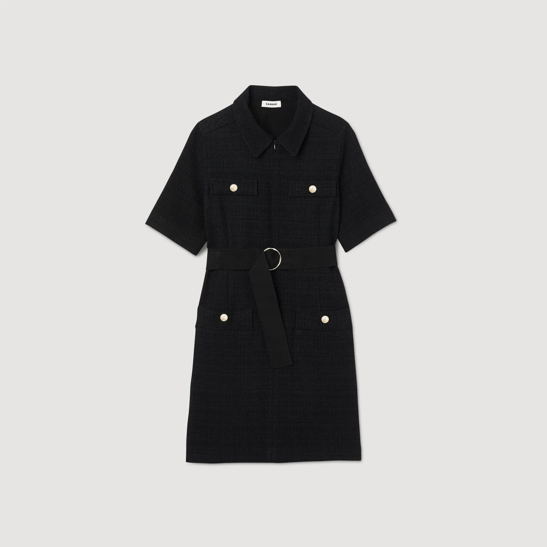 Femme SANDRO Robe à Manches Courtes Bi Matières