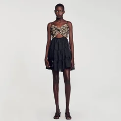 Femme SANDRO Robe Bicolore Brodée