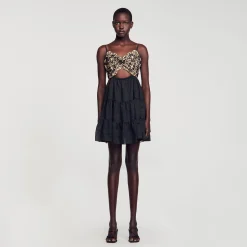 Femme SANDRO Robe Bicolore Brodée