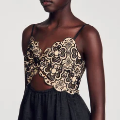 Femme SANDRO Robe Bicolore Brodée