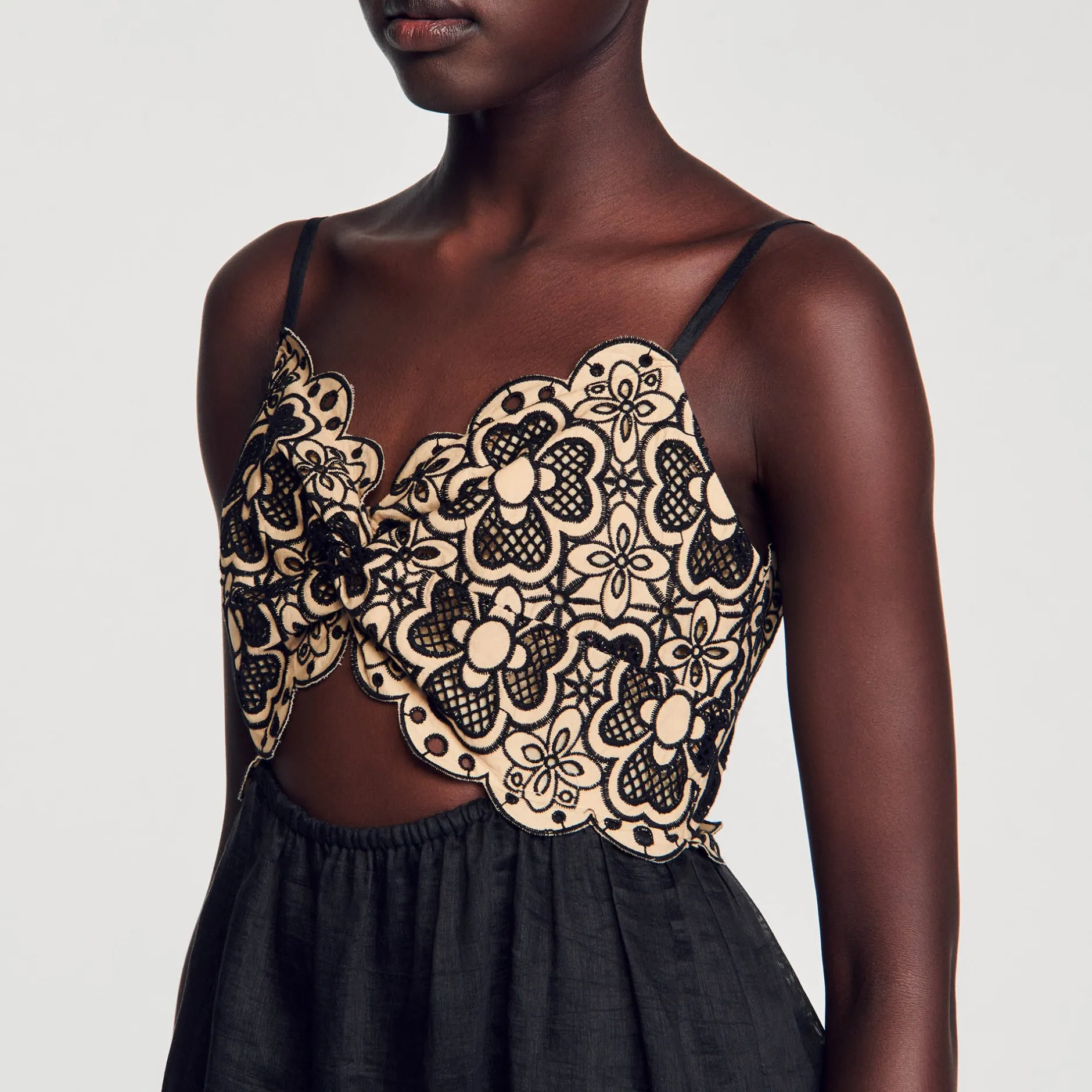 Femme SANDRO Robe Bicolore Brodée