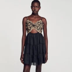Femme SANDRO Robe Bicolore Brodée