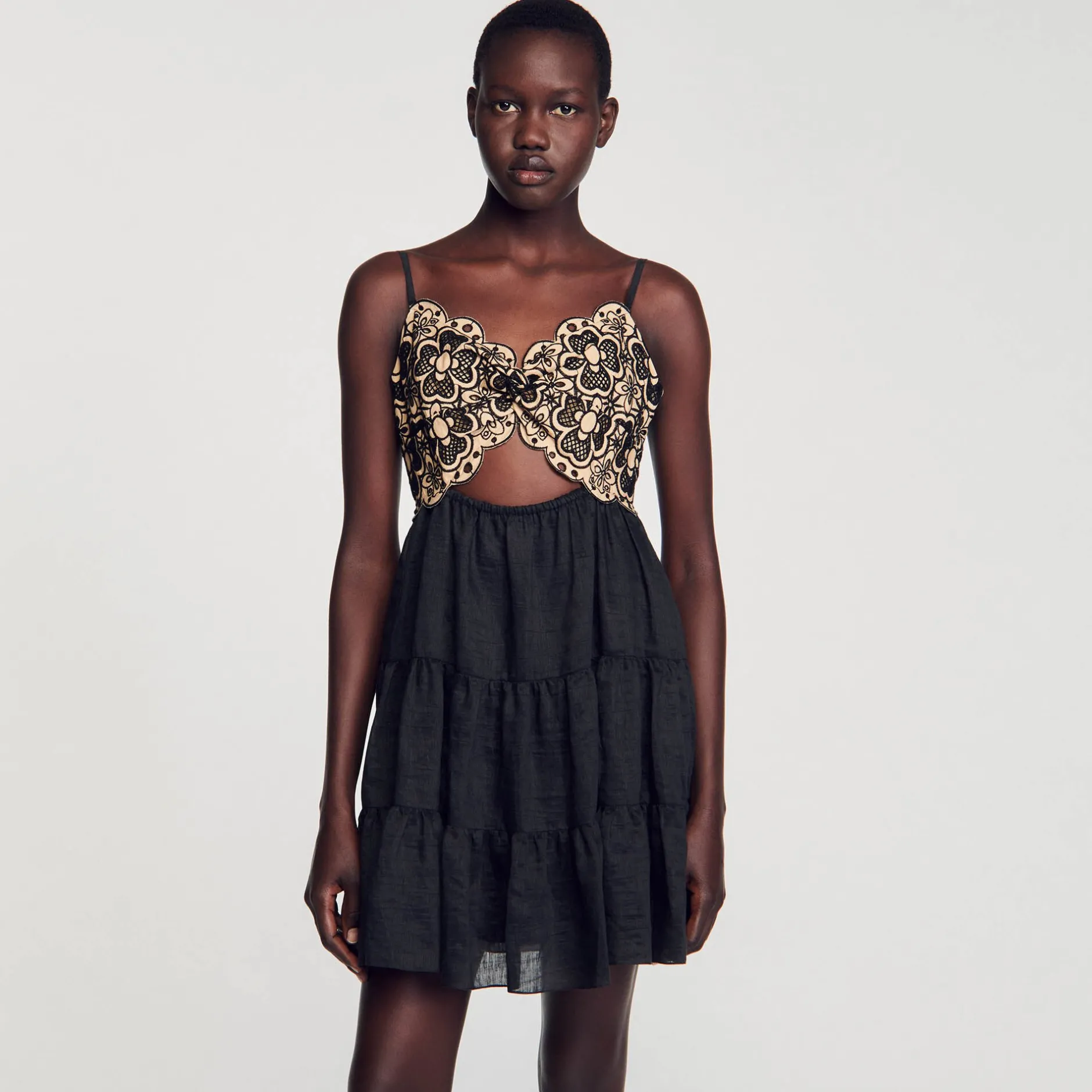 Femme SANDRO Robe Bicolore Brodée