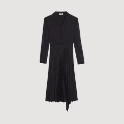 Femme SANDRO Robe Bi-matière à Manches Longues